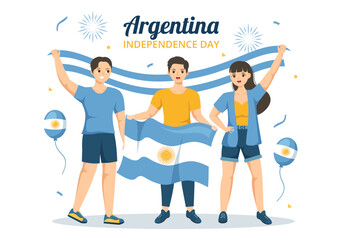 Happy Argentina Independence Day on 9Th of july Vector Illustration with Waving Flag in Flat Cartoon Celebration Hand Drawn Landing Page Templates