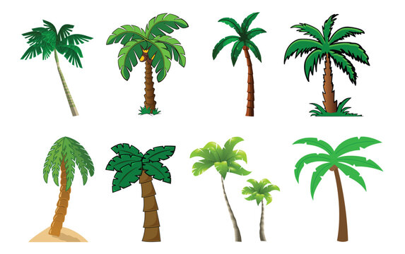 various cartoon palm trees set
