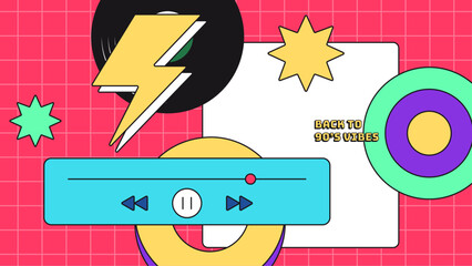 vector hand drawn 90s party youtube thumbnail