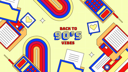 vector flat design 90s nostalgic music festival twitch banner