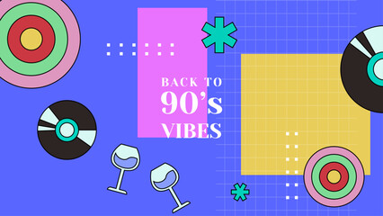 Vector 90s memphis nostalgic colorful retro background