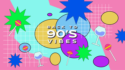 Fototapeta na wymiar Nostalgic Flat 90's vibes colorful retro design background