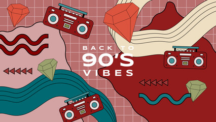 vector hand drawn flat nostalgic 90's youtube channel art