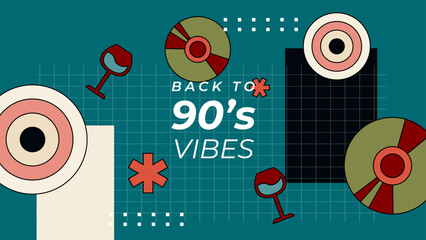 Flat 90's vibes Nostalgic colorful retro design background