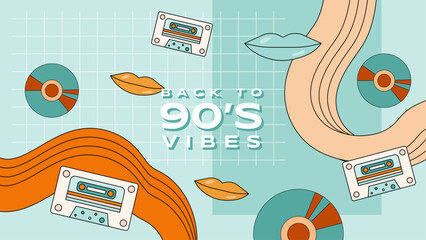 Flat 90's vibes Nostalgic colorful retro design background