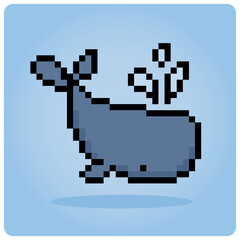 8 bit pixel of whale. Animals pixel in Vector Illustrations for Game Assets or Cross Stitch Patterns