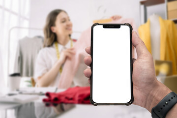 Mockup image of smartphone with blank white screen.