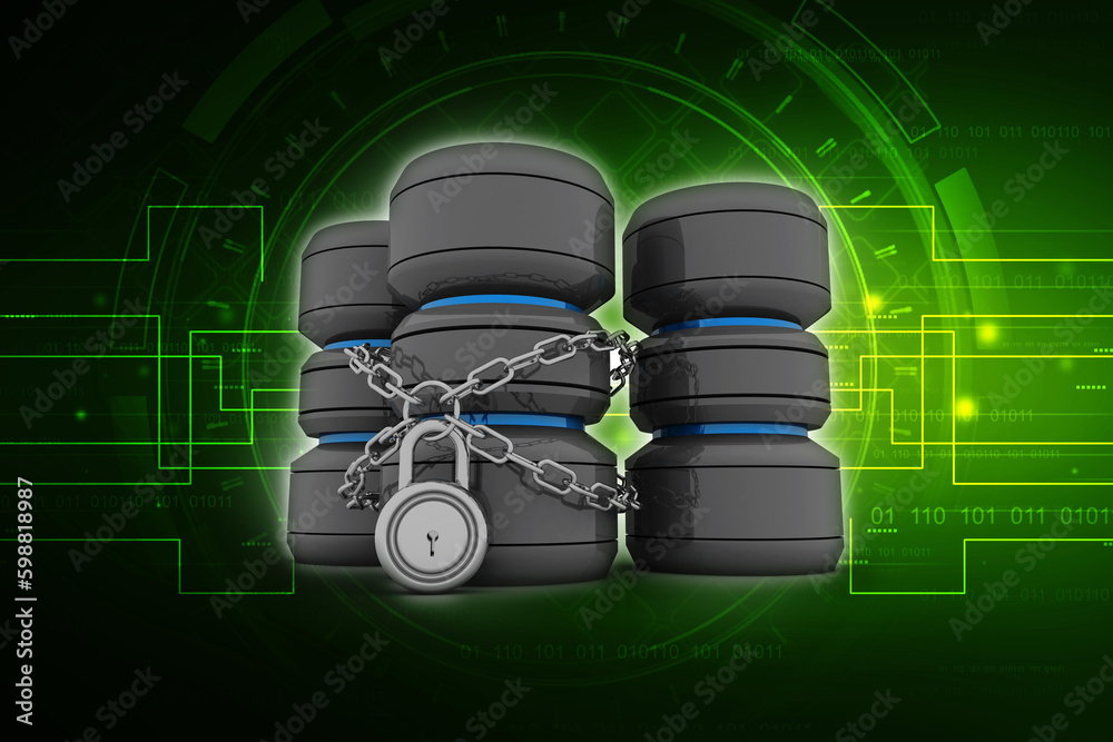 Poster 3d rendering database storage data base protected lock