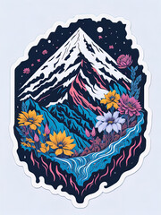 Mountain sticker t shirt logo print design snow, peaks 