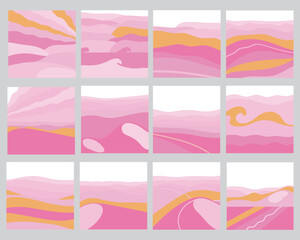 Abstract contemporary aesthetic backgrounds landscapes set with sunrise, sunset, night. Boho wall decor.