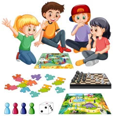 Abwaschbare Fototapete Kinder Set of children and board game