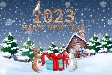Fotobehang Kinderen Merry Christmas And Happy New Year 2023
