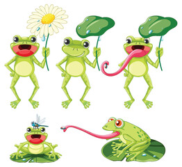 Naklejka premium Set of green frog cartoon character