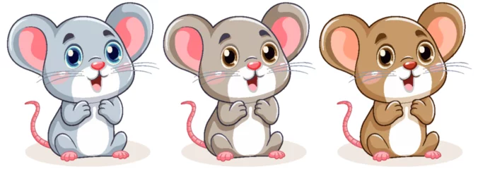 Foto op Plexiglas Kinderen Cute Little Mouse with Big Ears Characters Collection