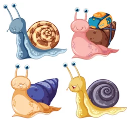Abwaschbare Fototapete Kinder Set of different snails cartoon characters