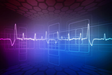 2D illustration Heart cardiogram background