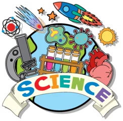 Abwaschbare Fototapete Kinder Science Banner with Doodle Icons