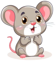 Foto op Plexiglas Kinderen Cute Little Mouse with Big Ears Cartoon Character