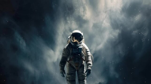 Space suits isolated on space background.  Motion. ai generated.