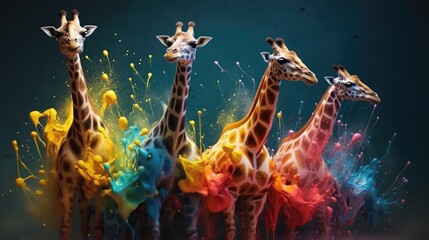 Dynamic Giraffe Wallpaper, Polychromatic Zoological Collection, Three-Dimensional Nonfigurative Surface, Inventive Fauna Creativity.