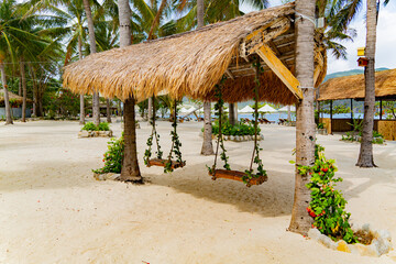 Beach holidays. Dam Bay on an island near Nha Trang in Vietnam. Tourist destination.