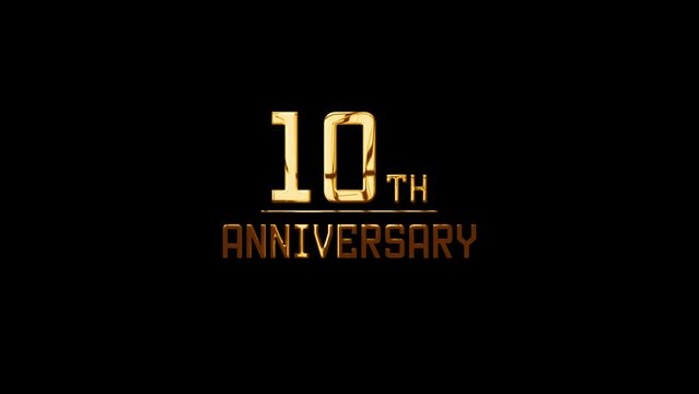 Happy Anniversary 10th. Happy Anniversary Text Animation with Black and Gold. Happy birthday wishes. Suitable for Birthday event, party and celebration. 4K Animated 