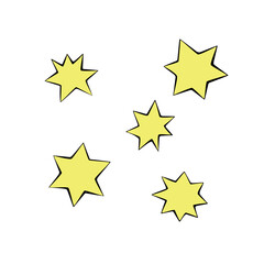 Set of stars icon in doodle flat style. Simple color design elements, clip arts on theme of night sky, space, astronomy, kids design.