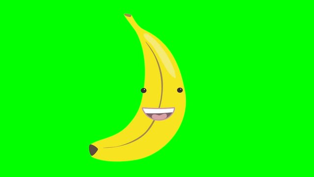 Cartoon banana talking loop with alpha channel. Vegetable animation on a transparent background. Generative AI