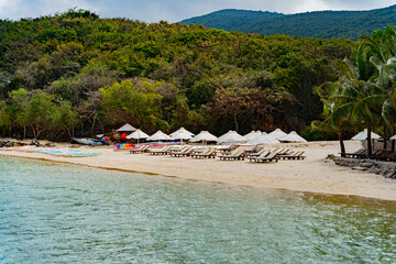 Beach holidays. Dam Bay on an island near Nha Trang in Vietnam. Tourist destination. 