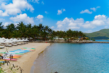 Beach holidays. Dam Bay on an island near Nha Trang in Vietnam. Tourist destination. 