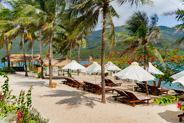 Beach holidays. Dam Bay on an island near Nha Trang in Vietnam. Tourist destination. 