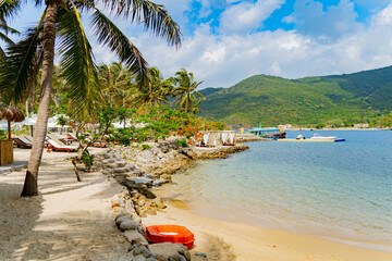 Beach holidays. Dam Bay on an island near Nha Trang in Vietnam. Tourist destination. 