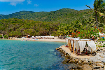 Beach holidays. Dam Bay on an island near Nha Trang in Vietnam. Tourist destination. 
