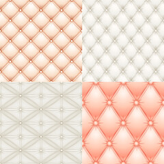 Leather upholstery seamless classic background patterns. Vintage royal texture of creamy and pink padded fabric with buttons for antique furniture decoration