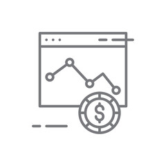 Down Statistics Business icon with black outline style. chart, graph, arrow, finance, diagram, graphic, economy. Vector illustration