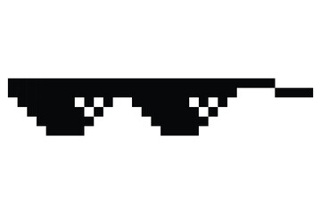 Pixel glasses meme. Like a boss meme. Pixelation, accessory optical fashion. 8 bit funky logo icon. Vector cartoon eyeglass frame for sunglasses