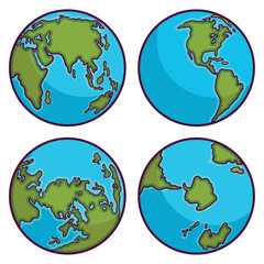 Earth Icon. Vector globe cartoon world map isolate on white background. 