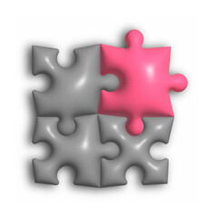 Obraz premium Puzzles . The red puzzle element stands out among the gray elements. 3d illustration for creative ideas and creative design. Volumetric style, rendering