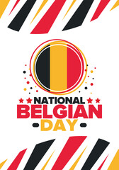 Belgian National Day. Belgium Independence day. Annual holiday in Belgium, celebrated in Jule 21. Patriotic design. Poster, greeting card, banner and background. Vector illustration