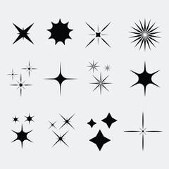 Flat Sparkling Star Collection Vectors with Star Symbols and Shine Illustrations