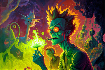 red eyed zombie man from multiverse, metaverse halloween fantasy, AI generated