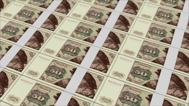 50 DEUTSCHE MARK GERMANY banknotes printing by a money press