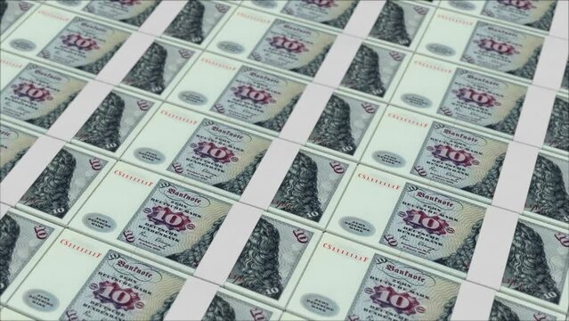 10 DEUTSCHE MARK GERMANY banknotes printing by a money press