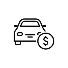 Black linear car with dollar coin sign vector icon. Car selling or price concept icon design.