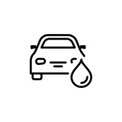 Black linear car wash vector icon. Car with water drop concept icon design. Car cleaning icon.