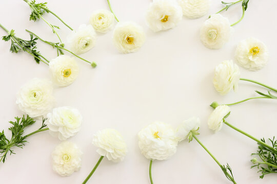 Top view image of white flowers composition