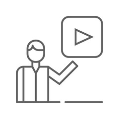 Youtube ads people Marketing people icon with black outline style. video, media, online, digital, social, internet, streaming. Vector illustration