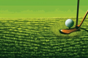 Golf club and ball tee on grass field, vector sport tournament poster background. Golf championship or team competition event banner with golf ball and stick on green putter field background