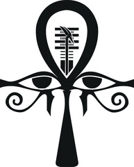 Egyptian ankh and Djed .Was  Eye of Horus and Eye of Ra  Eternal icon - vector 