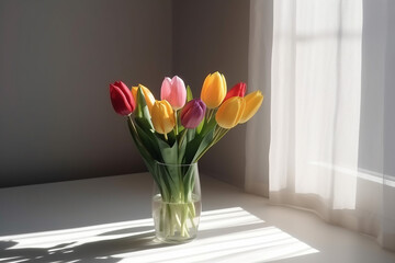 Beautiful Colorful Tulip Flower Floral Nature Bouquet Blossom Under the Sunlight